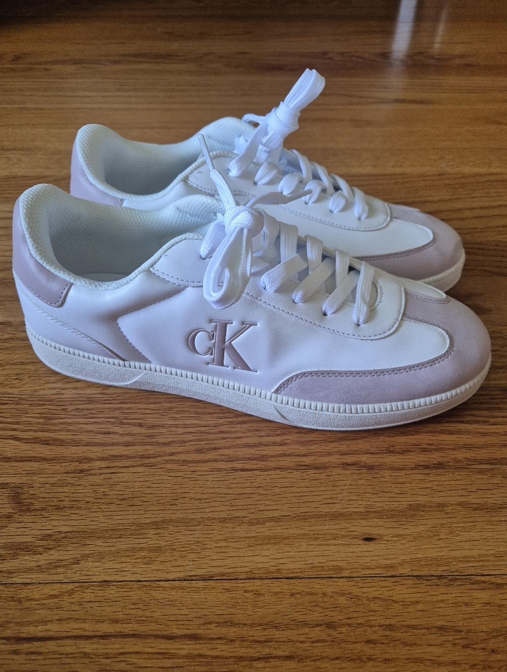 Calvin Klein White and Light Pink Low-Top Sneakers, size 11 NWOB